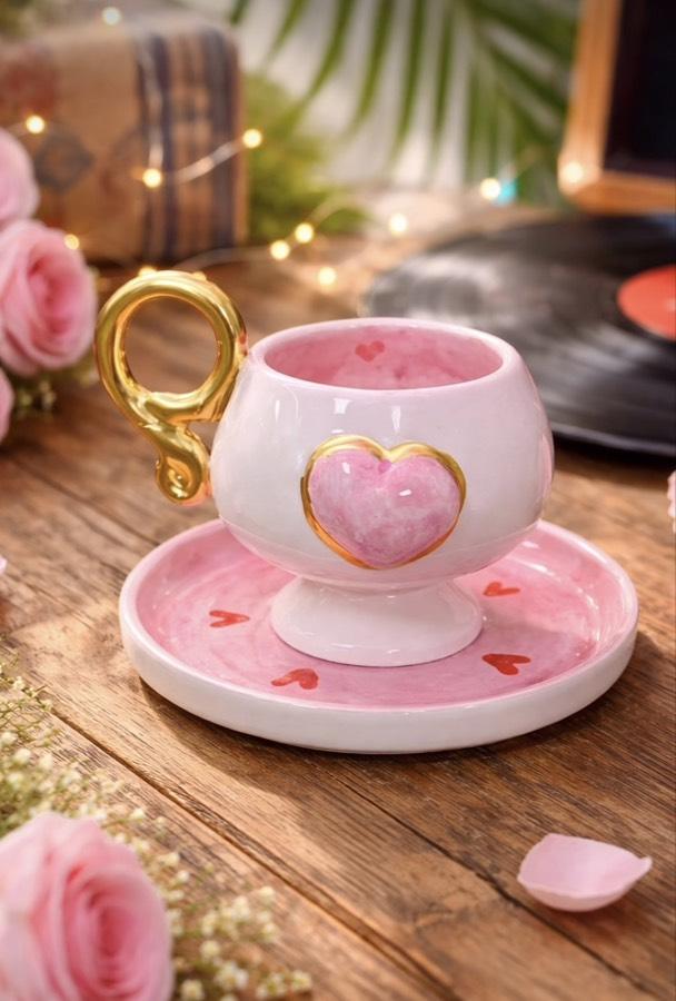 Pembe kalpli seramik fincan